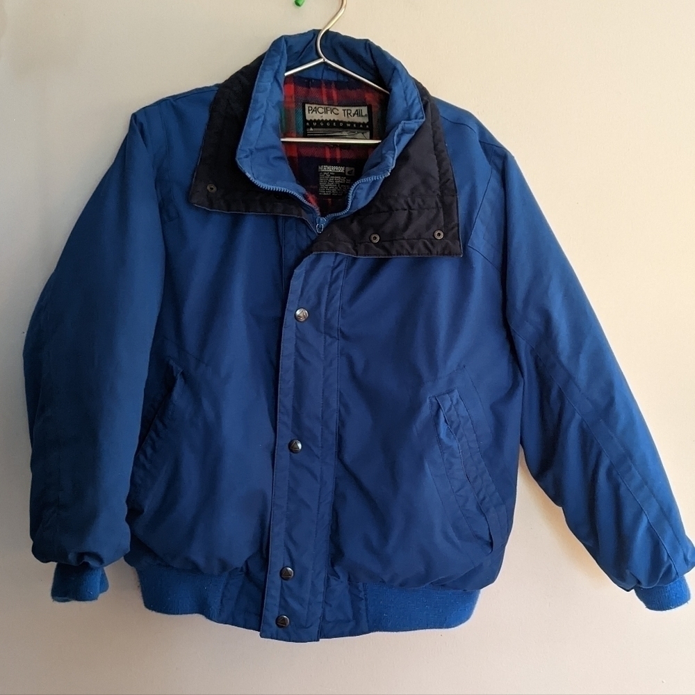 Vintage 90s Pacific Trail Ruggedwear Men's Blue Flannel-Lined Bomber Jacket